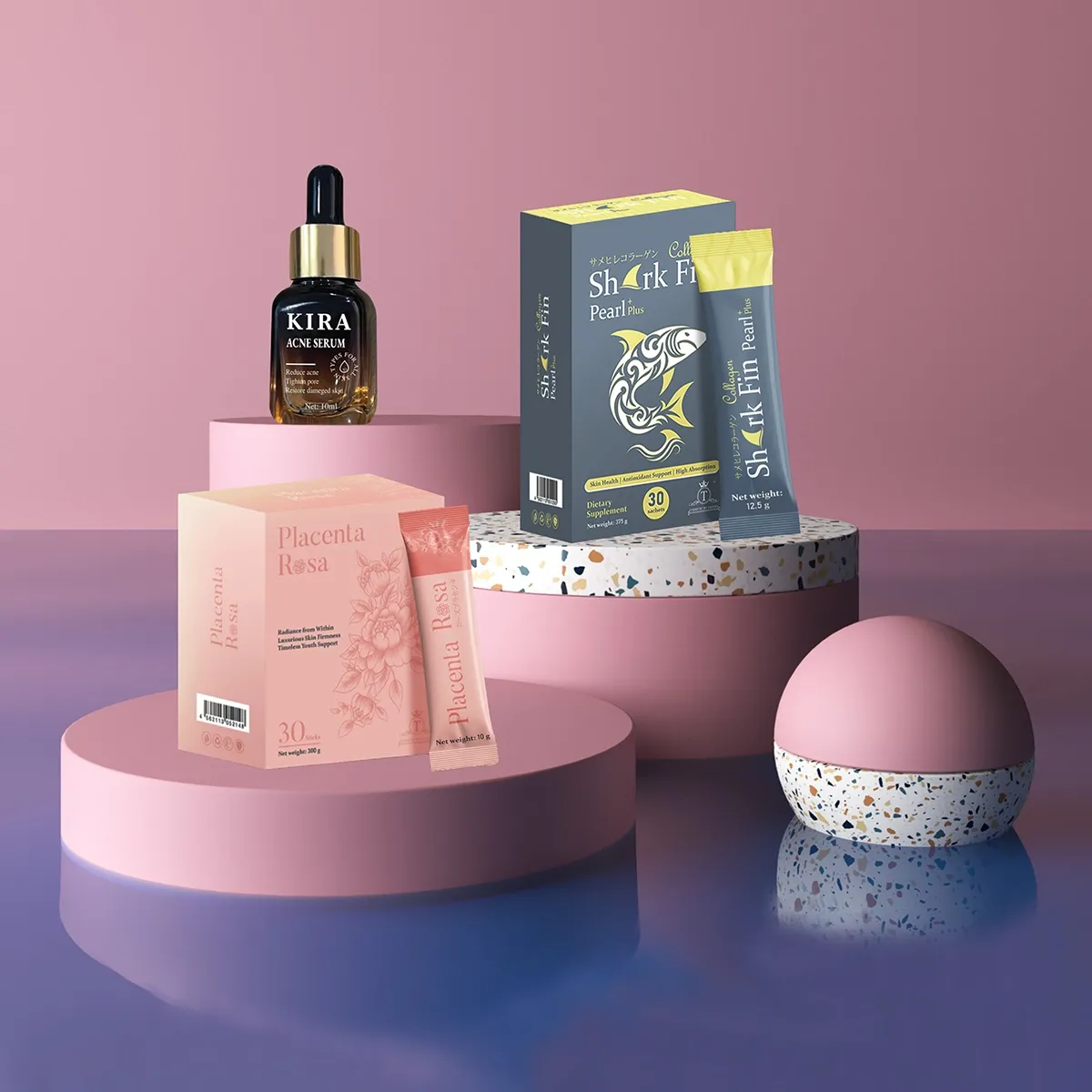 Package 2: Shark Collagen + Placenta Rosa + Kira Acne Serum
