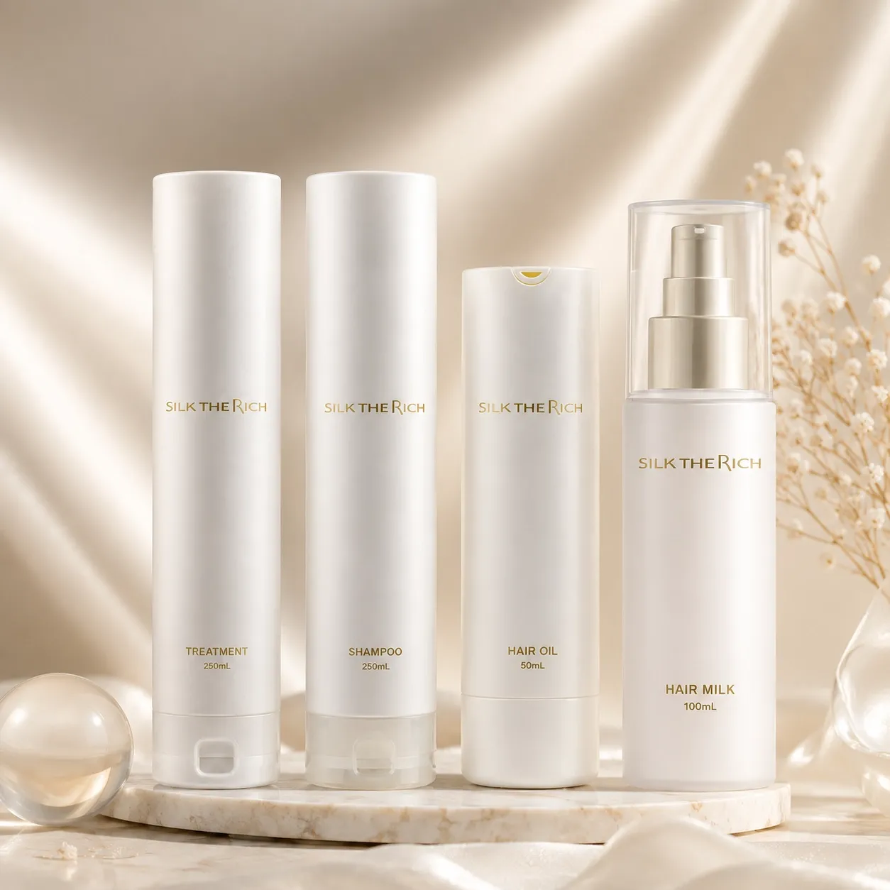SILK THE RICH White Moist & Repair Shampoo, Oil & Hair Milk Set